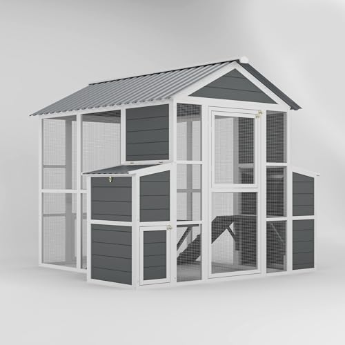 Large Wooden Chicken Coop with 2 Nesting Boxes and Ramp (80"×82"×69") M39237