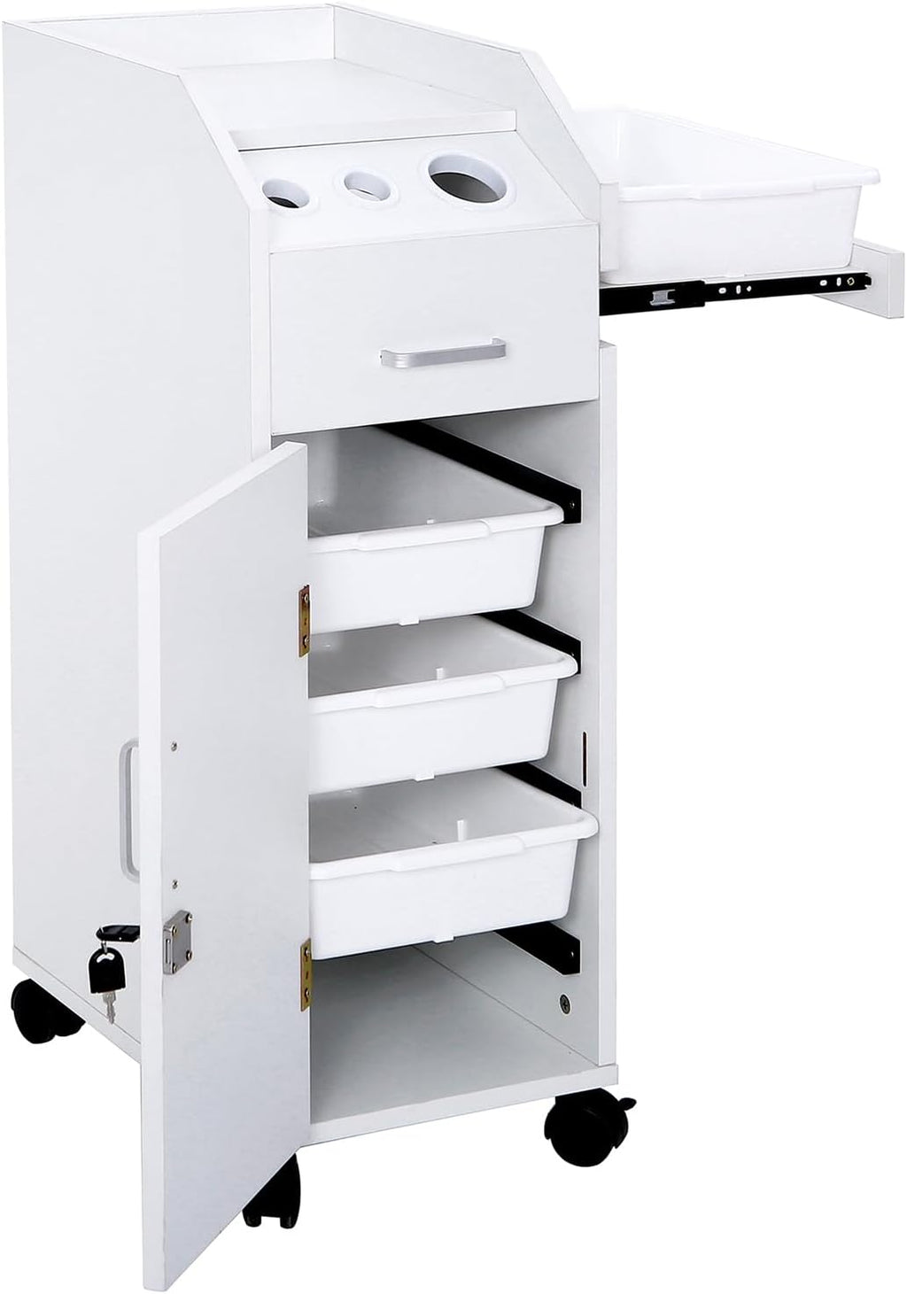 Rolling Hair Salon Storage Cart with Wheels & 3 Hair Dryer Holders & Drawers & Lock L5441