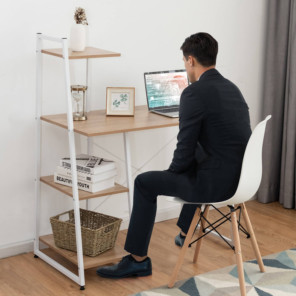 Natural Computer Desk with Shelves C68239