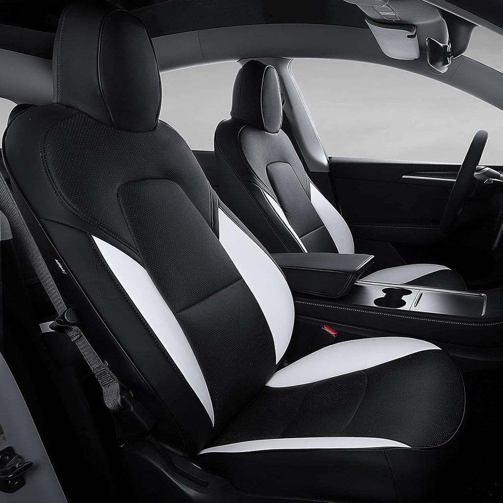 White PU Leather Car Seat Cover for Tesla Model Y 2020 2021 W5620
