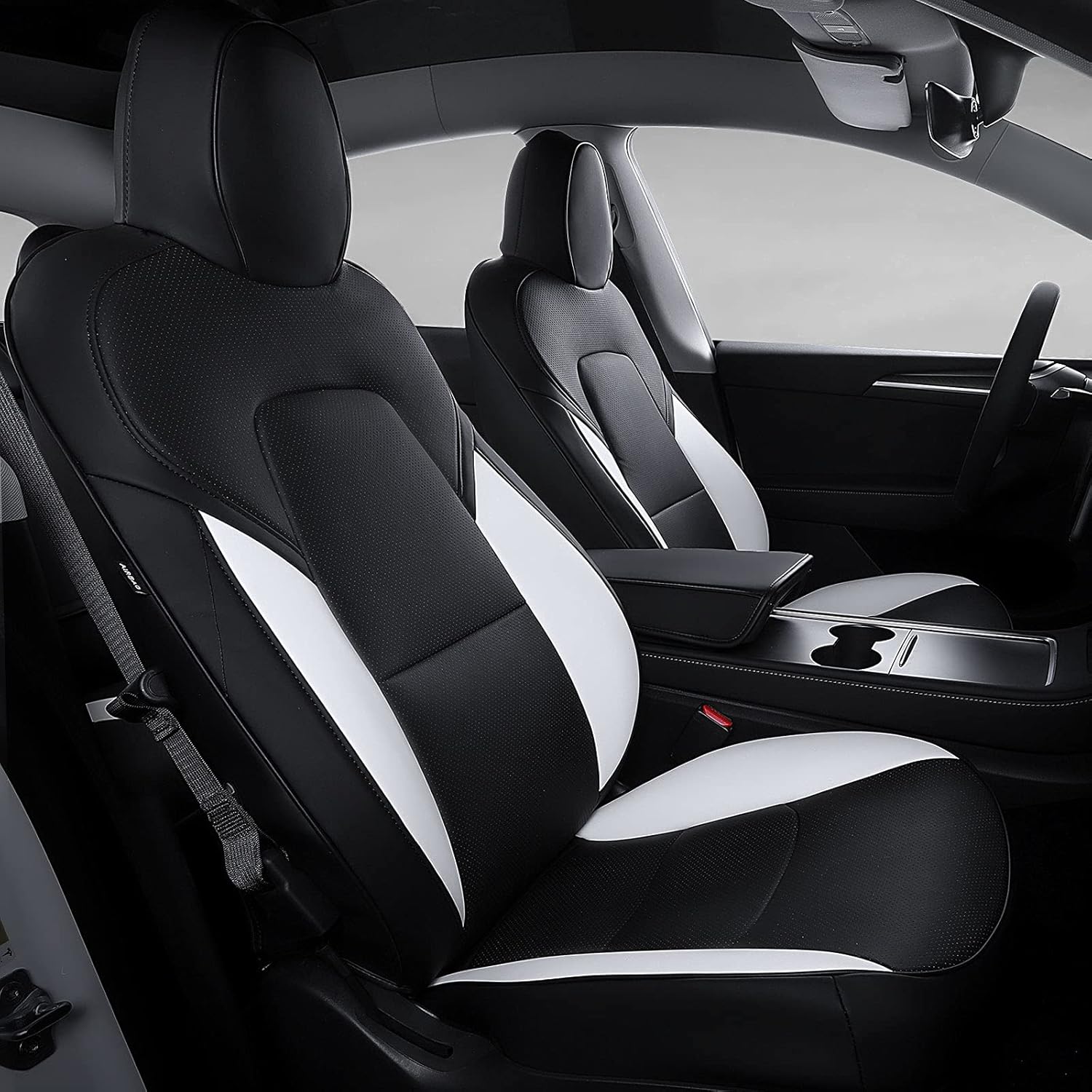 White PU Leather Car Seat Cover for Tesla Model Y 2020 2021 W5620