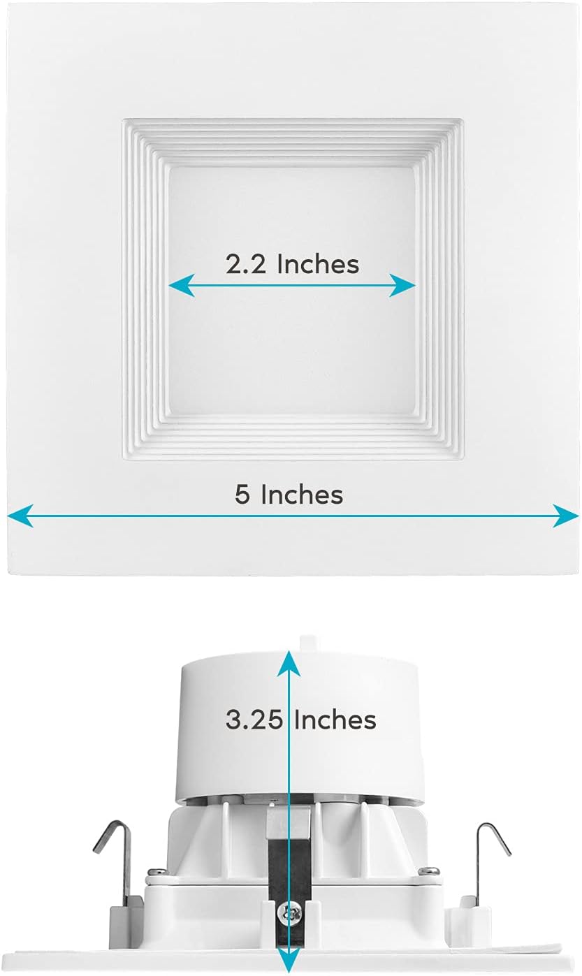 4 Inch Square Recessed LED Can Lights, 750 Lumens, Dimmable, Wet Rated, Baffle Trim, 6 Pack R3672