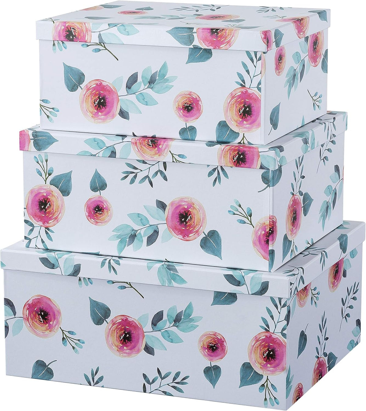 Set of 3 Floral Paperboard Nesting Boxes with Lids I464885