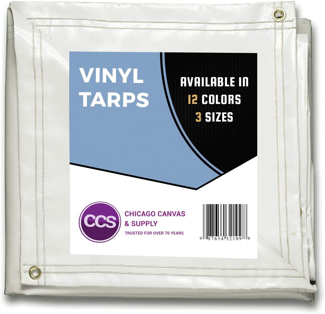 White 10 by 12 Feet Waterproof Vinyl Tarp with Rustproof Grommets E5950