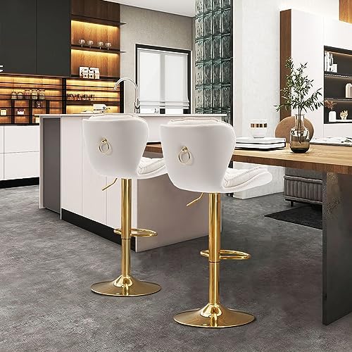 Swivel Barstools Set of 4 Velvet Upholstered Adjustable Stool Chair C80032