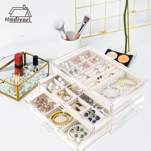 Grey Acrylic Jewelry Organizer with 5 Drawers Q332