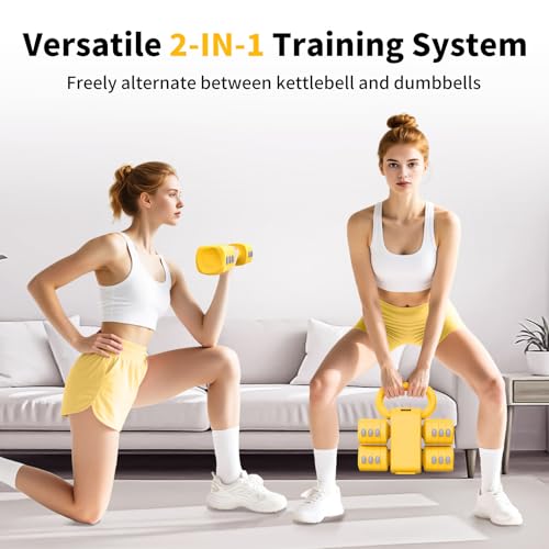 2-in-1 Adjustable Dumbbells Set, 4 Levels Weight, Each 2.2/3.3/4.4/5.5lb Hand Weights with Kettlebell Form X6452