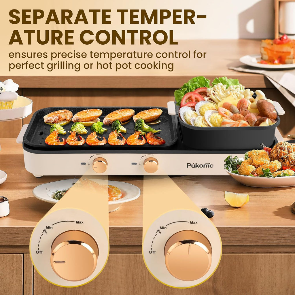 2 in 1 Electric Hot Pot with Grill, Non-Stick Removable Plate H48096