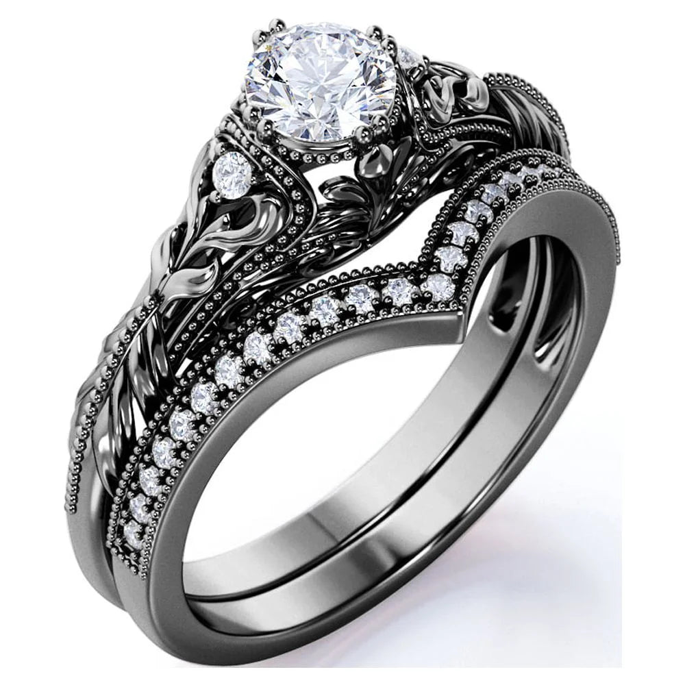 10k Black Gold Diamond Wedding Ring Set P491