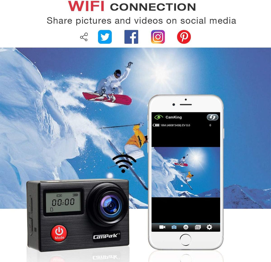 20MP WiFi Waterproof Action Camera with Remote Control and 2 Batteries R206