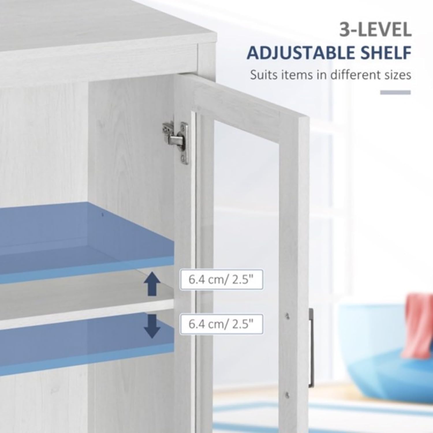 White Floor Bathroom Cabinet with Doors U53003