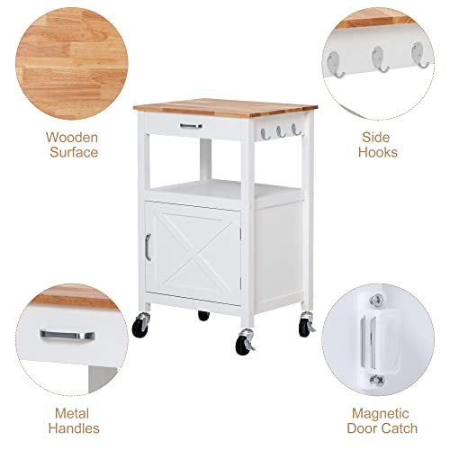 White Rolling Kitchen Island Cart with Storage, Barn Door and Drawer, 36” H K826