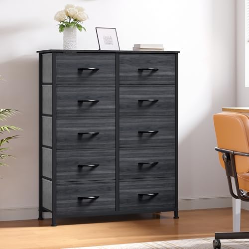 10 Drawer Fabric Storage Dresser with Steel Frame and Wooden Top W6722