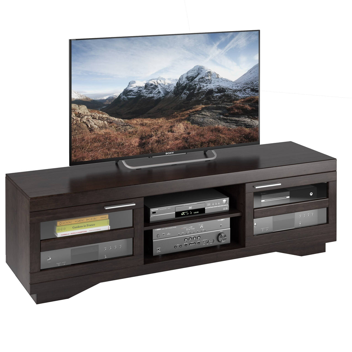 Mocha Black 66-Inch Wood Veneer TV Bench Y36159
