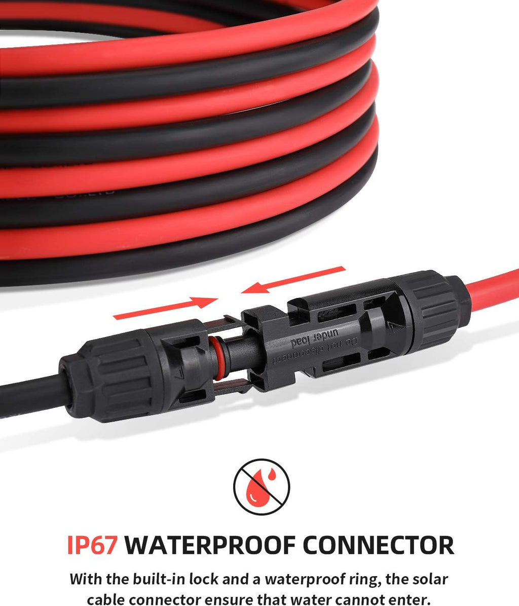 50 Feet 10AWG Solar Extension Cable with Female and Male Connector, Red and Black Z761