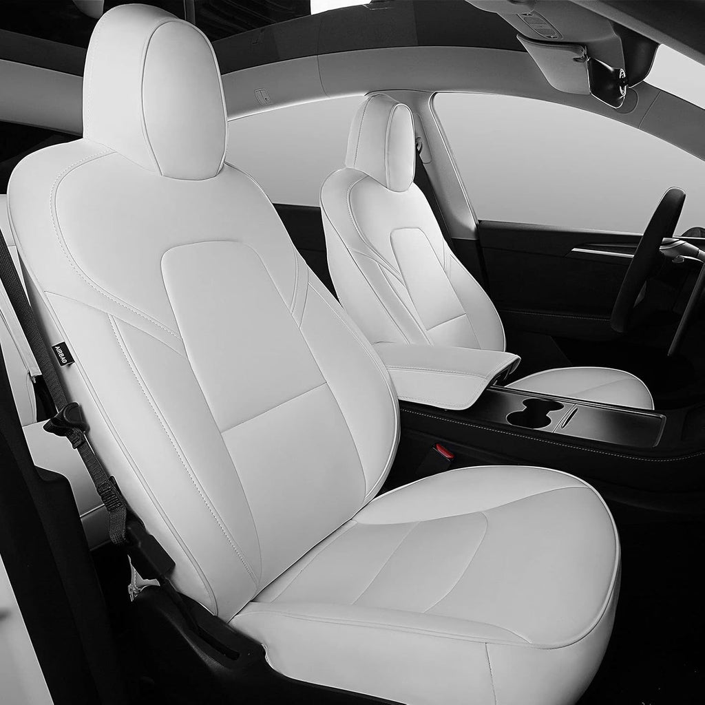 White PU Leather Car Seat Cover for Tesla Model Y 2020 2021 W5620