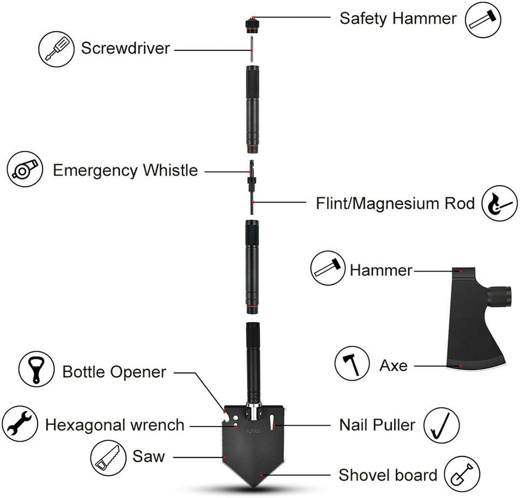 Folding Shovel and Camping Axe Tool Kit with Carrying Bag L349216