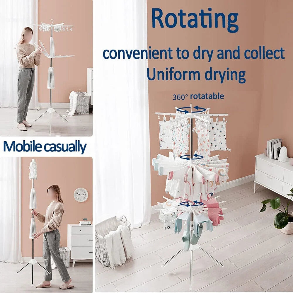 Folding 360° Rotation Clothes Drying Rack Tripod Laundry Hanger Stand J26352