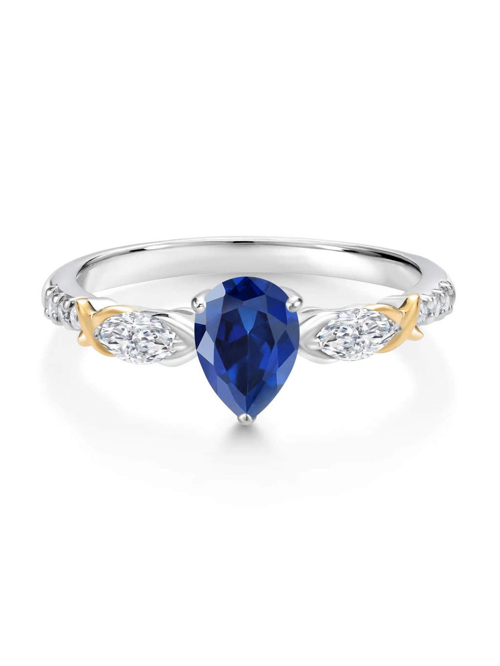 925 Silver 10K Yellow Gold Pear Shape Blue Created Sapphire White Moissanite White Lab Grown Diamond Engagement Ring N7719