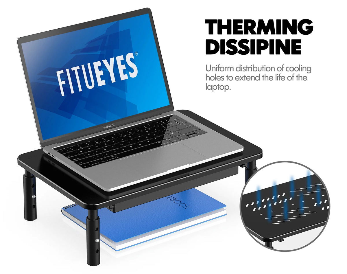 Black Metal Dual Monitor Stand with Drawer 2PK S25376