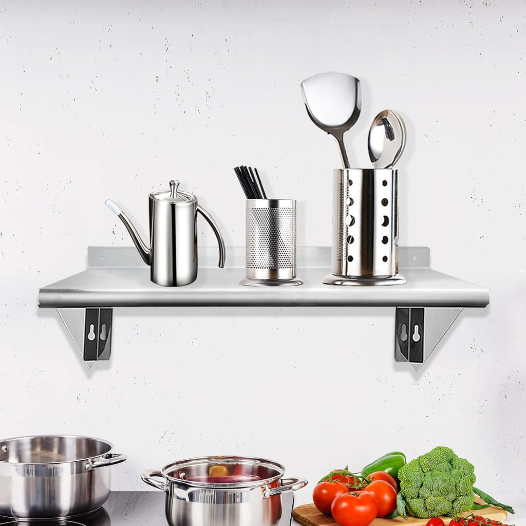 Stainless Steel Wall Mount Shelf 12 x 24 Inch, 250 lb Load Capacity, Pack of 2 Z360