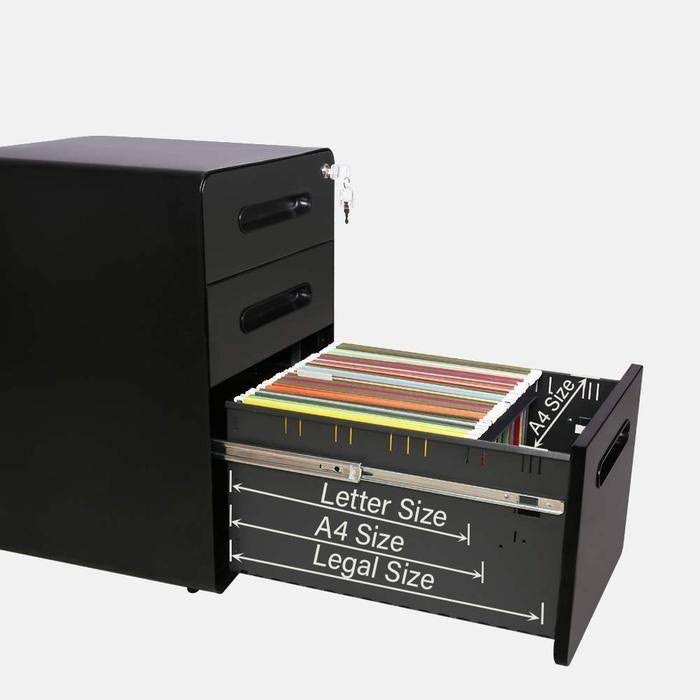 3-Drawer Metal Mobile File Cabinet with Locking Keys V9138