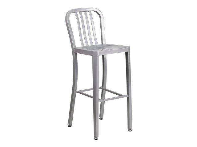 2 Pack 30x22 High Silver Metal Barstool with Vertical Slat Back A35025
