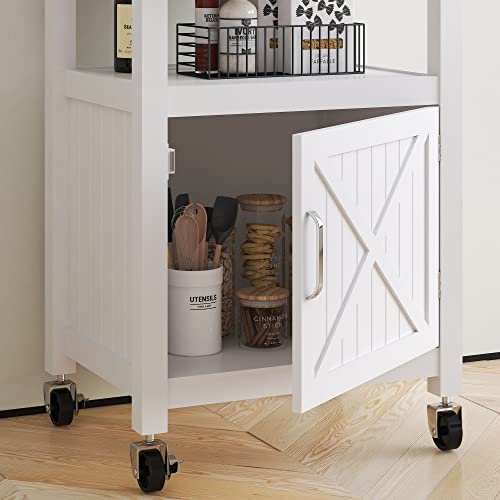 White Rolling Kitchen Island Cart with Storage, Barn Door and Drawer, 36” H K826
