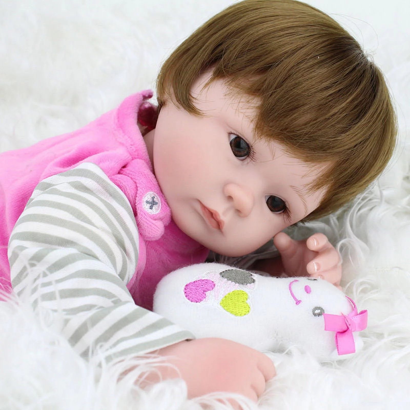 18" Handmade Reborn Silicone Vinyl Baby Doll with Hair R499