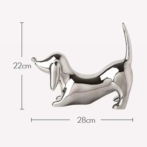 Ceramic Dachshund Dog Figurine 28x22cm Silver G4577