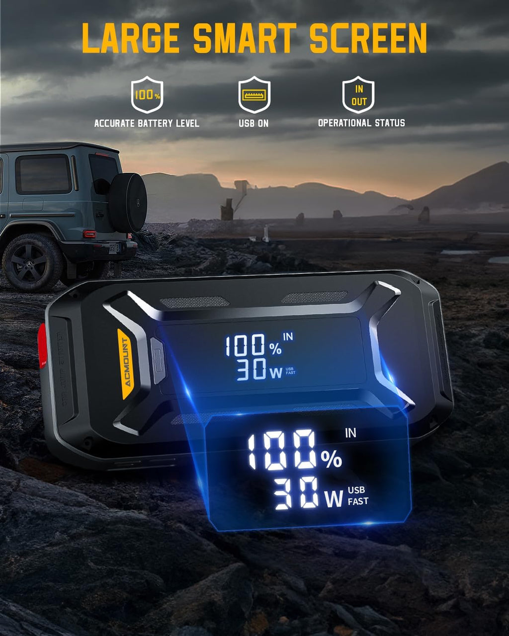 5000A Peak 12V Portable Car Jump Starter with LCD Display O322