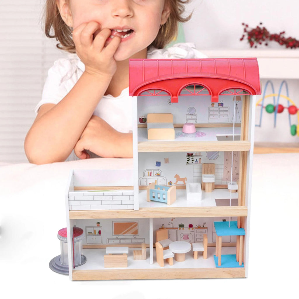 Red Wooden Dollhouse with Revolving Doors Y47249