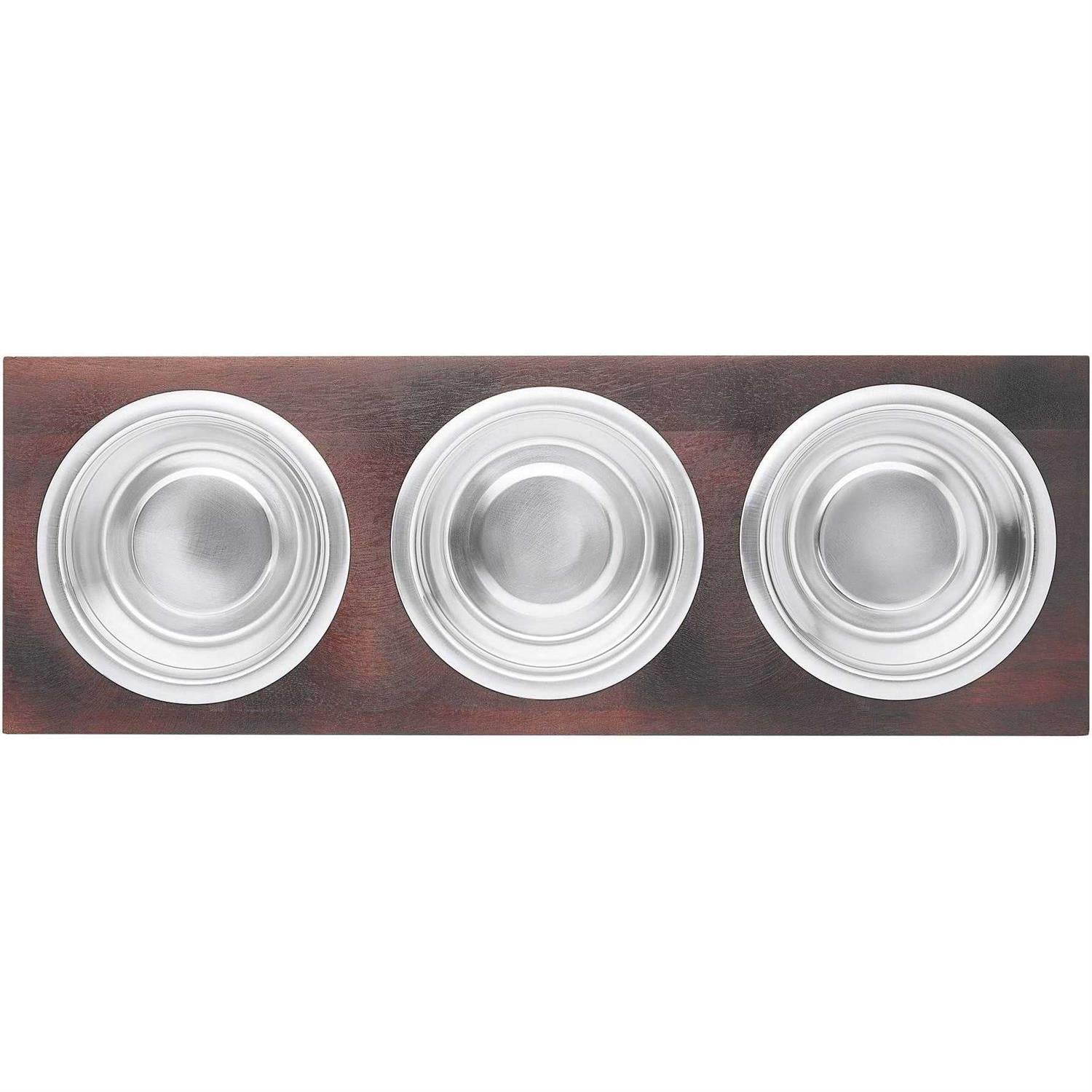 Dark Wooden Triple Elevated Stainless Steel Dog & Cat Bowl I470782