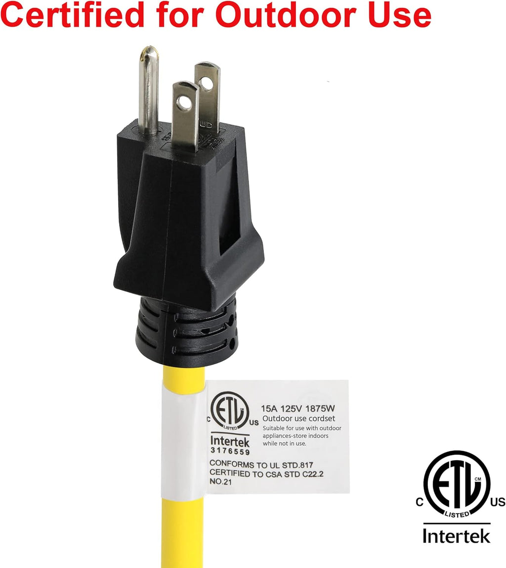 50 ft Heavy Duty Outdoor Extension Cord 12/3 SJTW, Yellow, 3 Prong Grounded Plug C704490