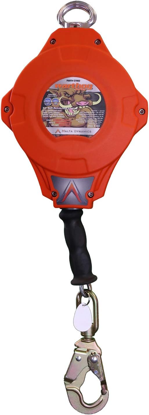 50-Foot Self-Retracting Lifeline with Steel Snap Hook & Carabiner I19939