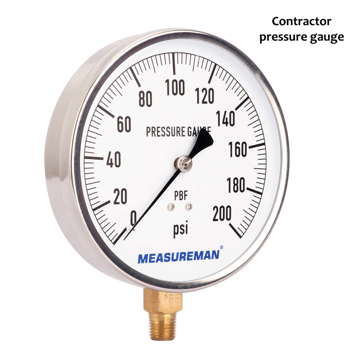 304 Stainless Steel Case Pressure Gauge, 0-200Psi, 4-1/2 Dial Size, 1/4 NPT Lower Mount M4159