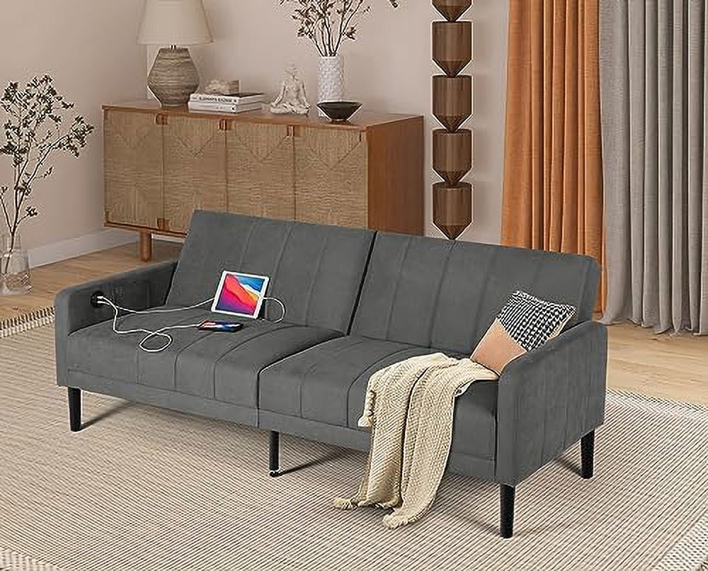 Modern Upholstered Tufted Convertible Folding Futon Sofa Bed with USB O687