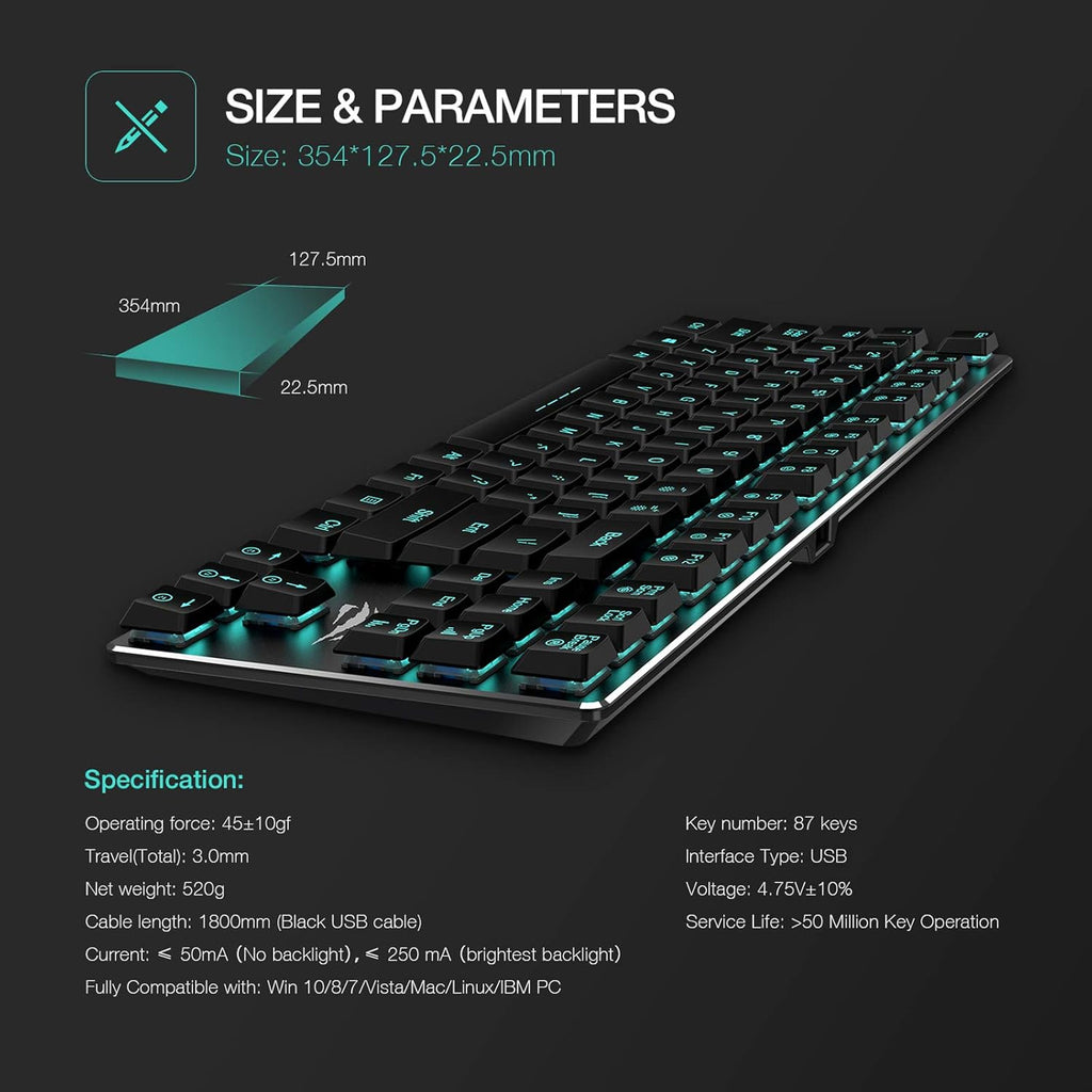 87 Keys Backlit Wired Mechanical Gaming Keyboard Y444