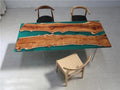 Green Epoxy Live Edge Wood Dining Table Q39844