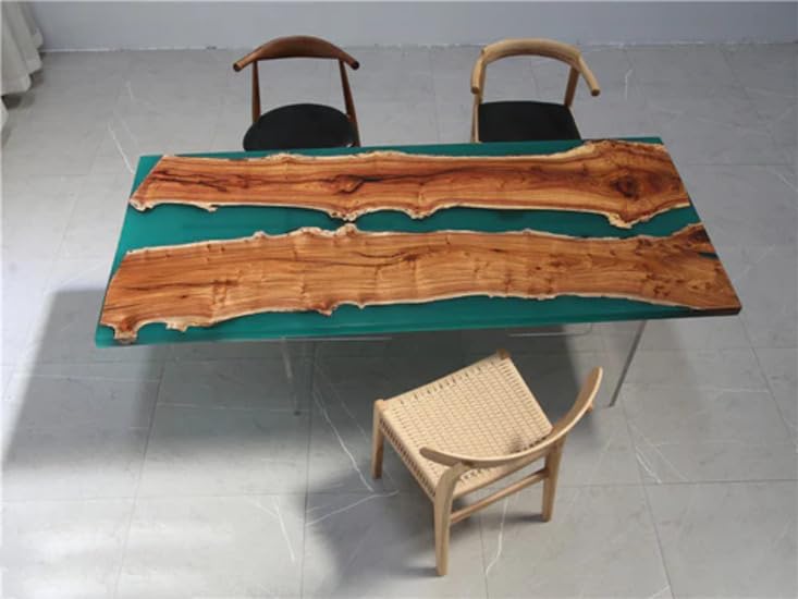 Green Epoxy Live Edge Wood Dining Table Q39844