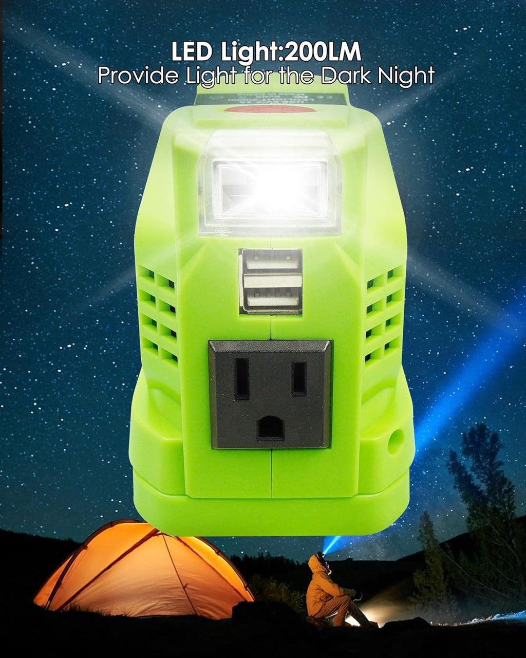 150W DC 18V to AC 110V-120V Power Inverter with AC Outlet Dual USB Outlet LED Light F55139
