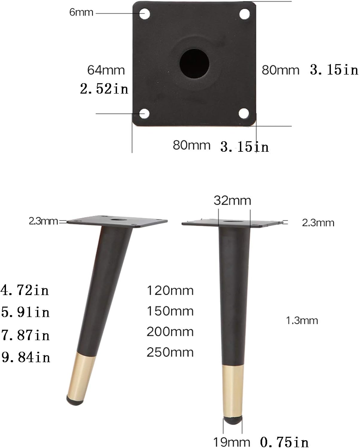 Titanium Gold 20cm Solid Metal Furniture Legs X590