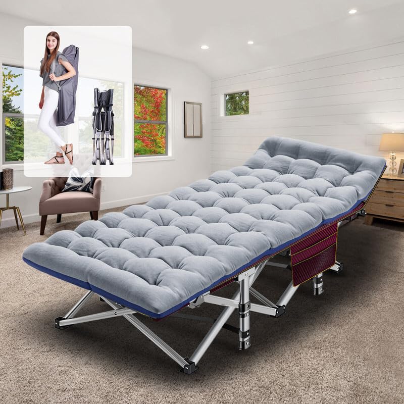 Gray Folding Camping Cot with Mattress Hold 600 LB E8580