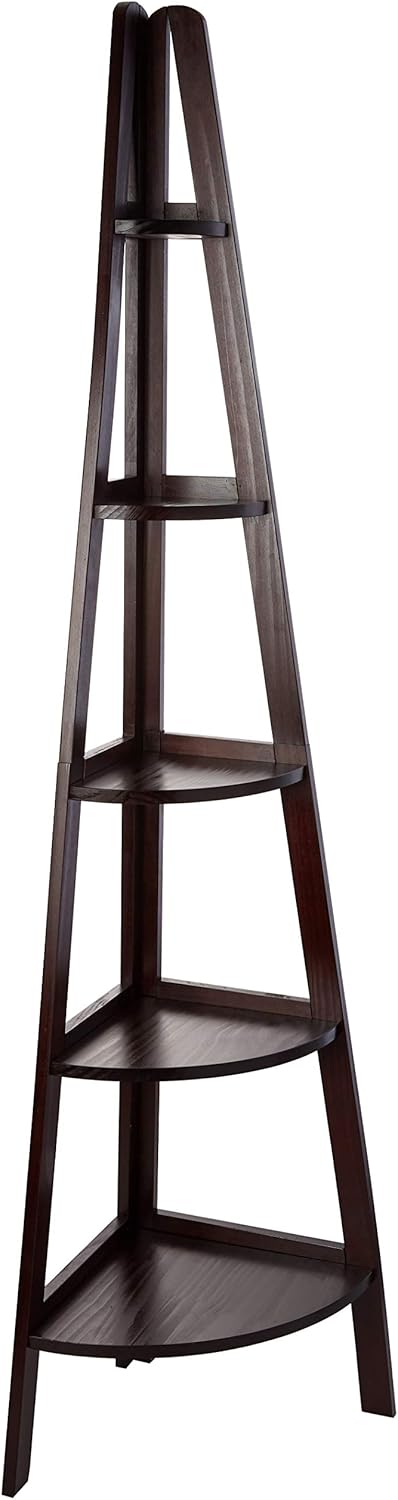 White 5-Shelf Corner Ladder Bookcase V623