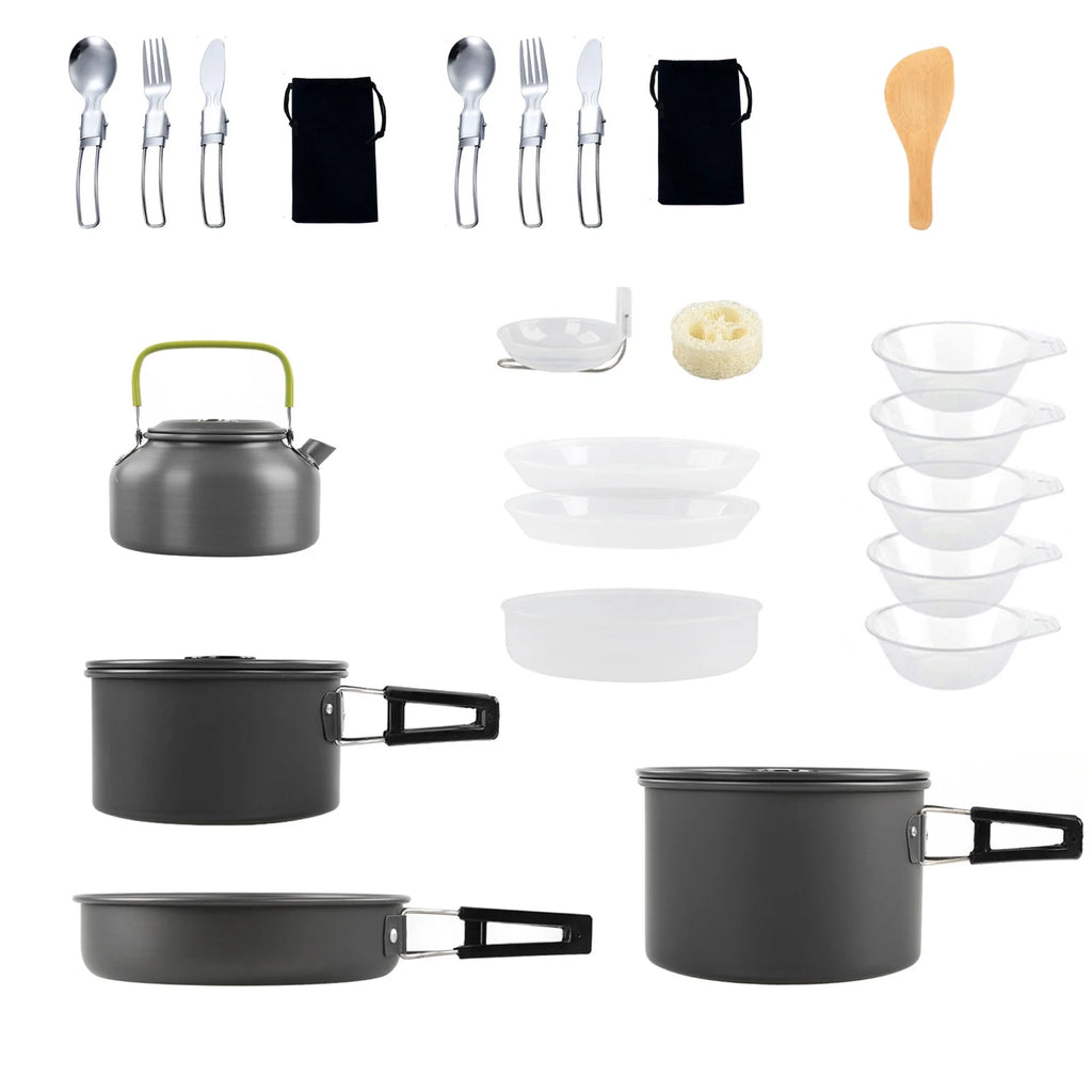 Non-Stick Camping Cookware Mess Kit with Pot, Pan, and Kettle K295
