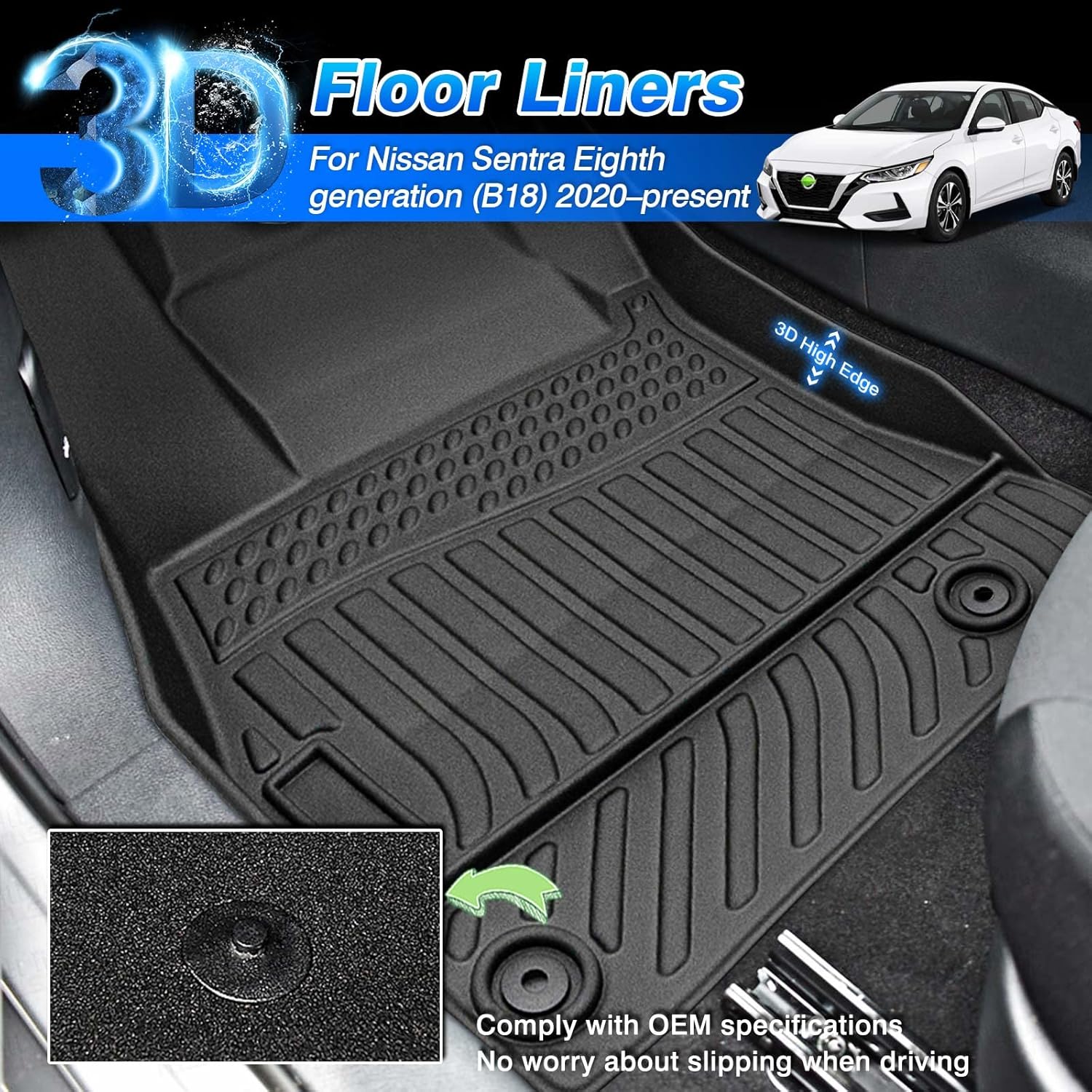 All Weather Non-Slip Floor Mats for Nissan Sentra 2020 2021 2022 1st & 2nd Row Z8137