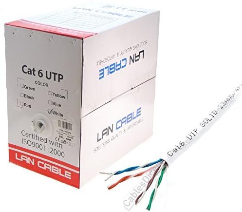 White Cat6 1000 ft Bulk Ethernet Cable, Bare Solid Copper UTP, 23 AWG I180662