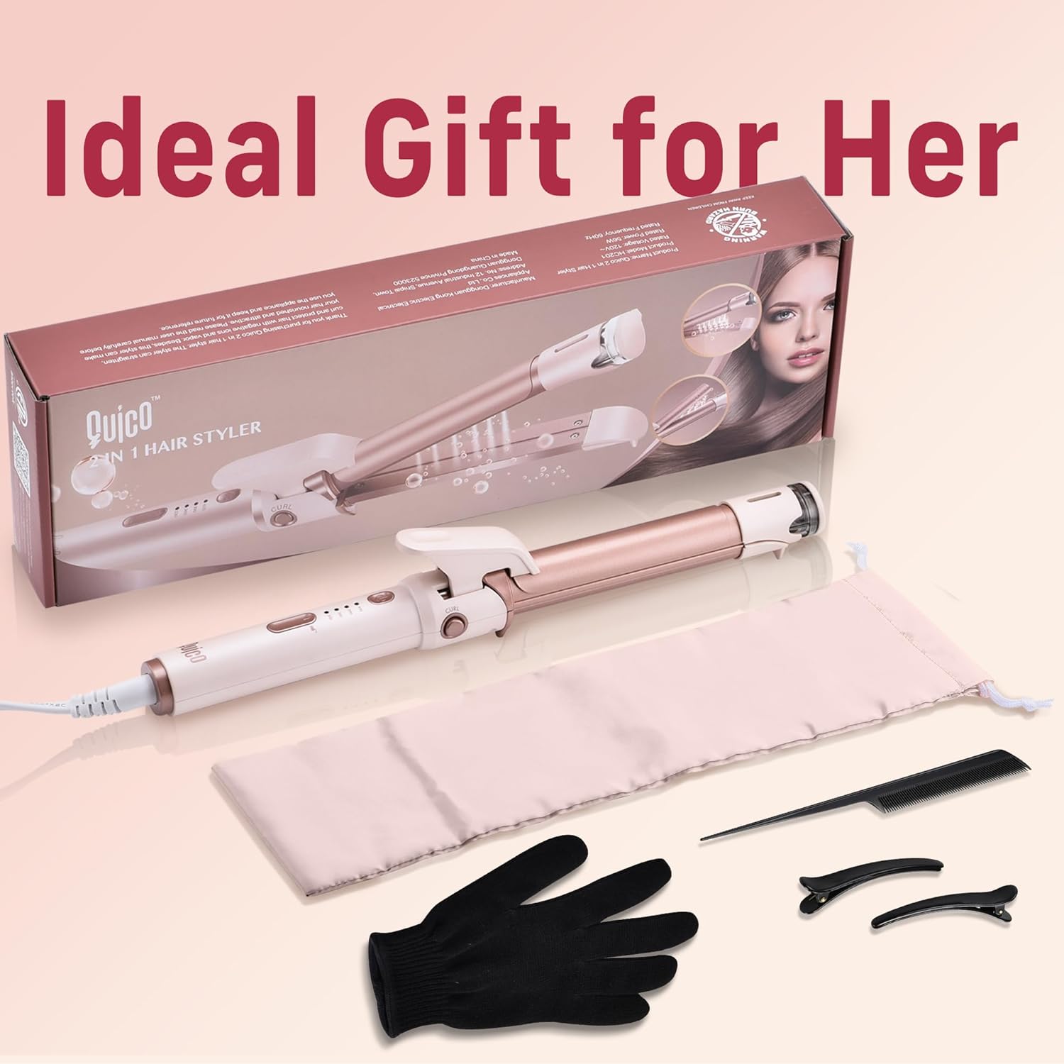 2-in-1 Curler Iron and Steam Hair Straightener, 1" Ceramic Hair Curling Wand X29291