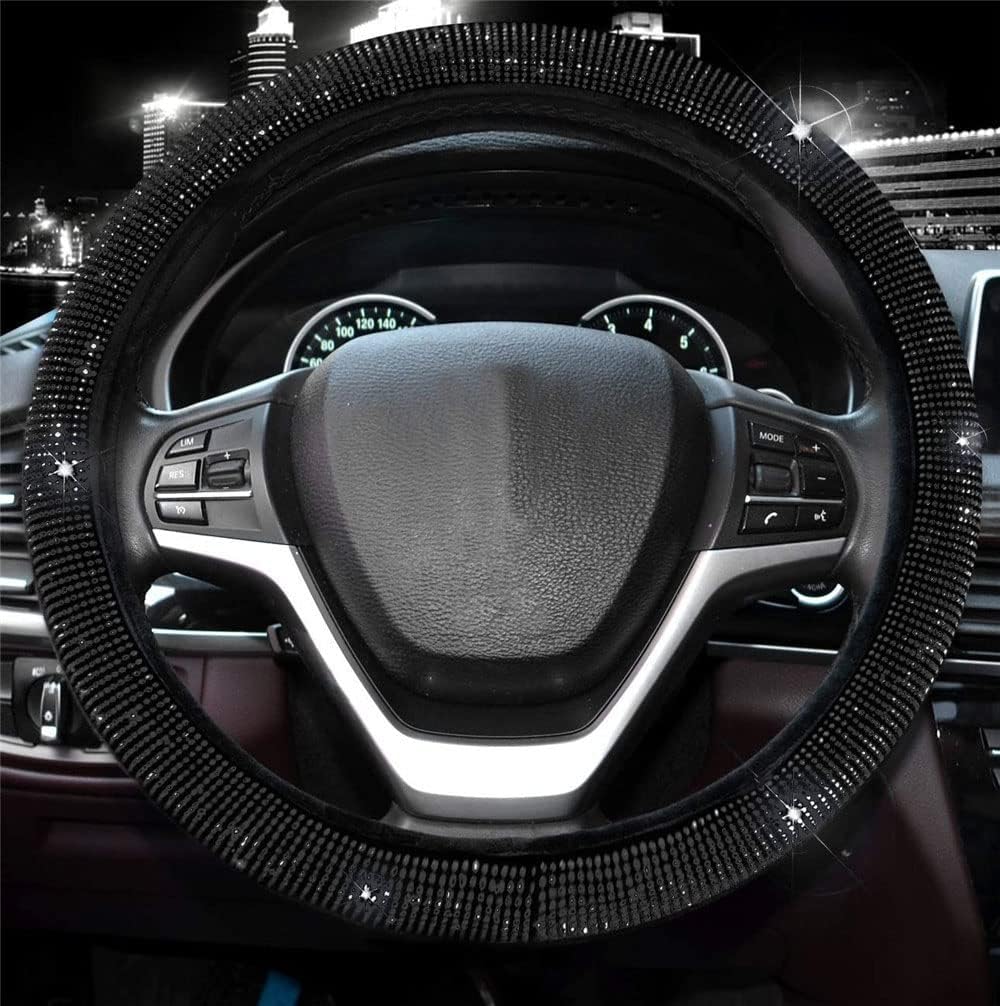Black with White Diamond Crystal Steering Wheel Cover 15 inches O4067