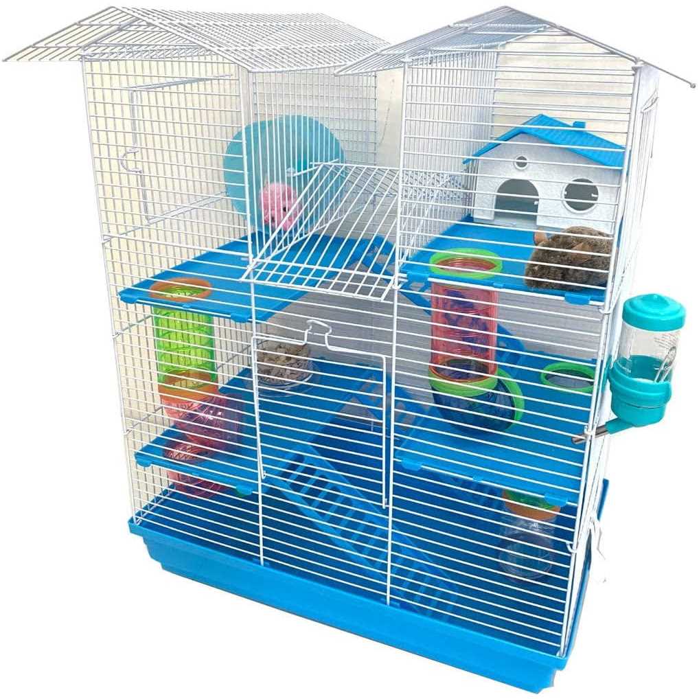 Pink Large 5-Levels Twin Tower Hamster Mouse Habitat Wire Animal Cage With Long Crossover Tube F5005